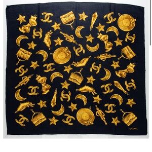 IN SEARCH OF CHANEL Midnight Black and Gold Iconic Scarf